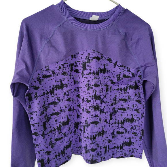 Z by Zella Long Sleeve Stretch Crop Activewear Purple/Black Women Sz L - Picture 3 of 11